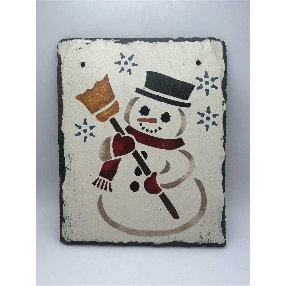 Vintage Rustic Hand Painted Slate Snowman Wall Hanging Christmas Decor